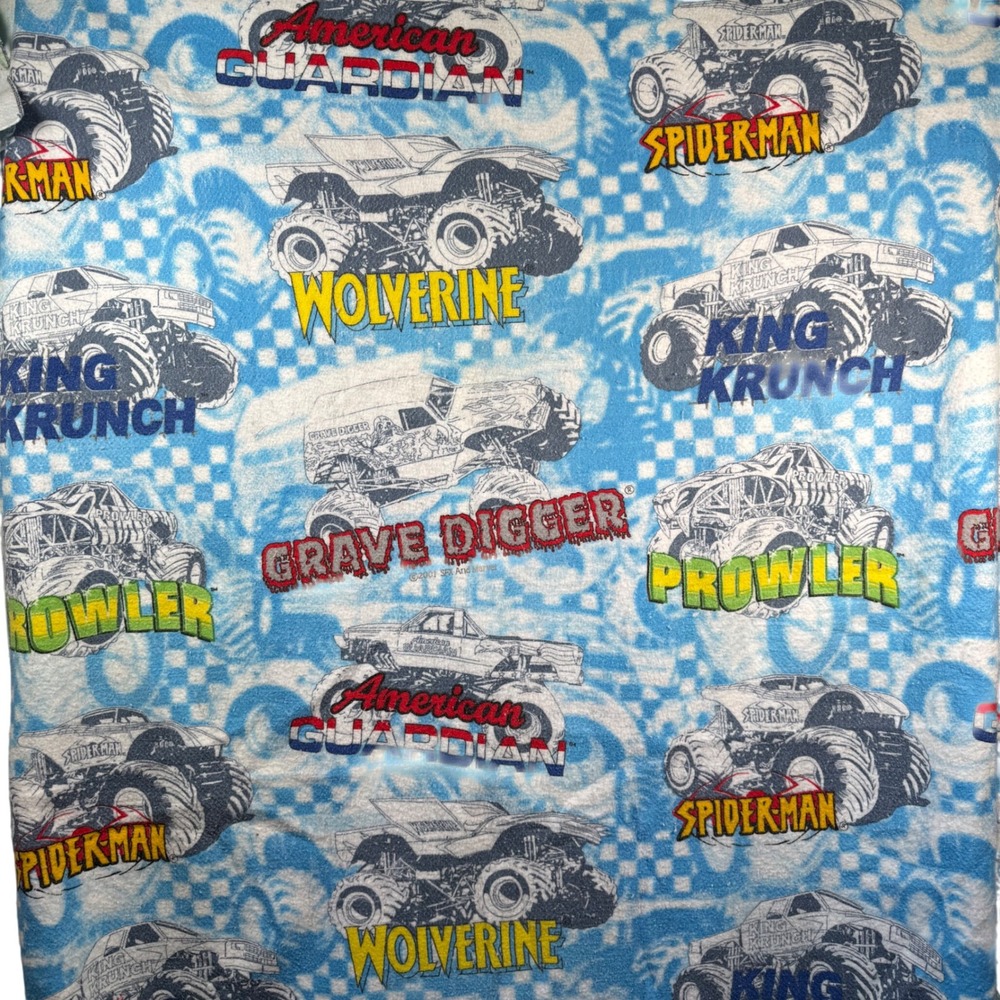2001 Marvel SFX Monster Jam Truck Blanket 68x84 Spiderman Wolverine Vintage Rare